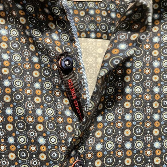 7 Downie Street $228 Dress Shirt Size XL (Size 6 UK) Blue Geometric Button Up - Picture 5 of 6